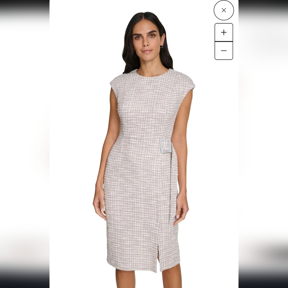 Calvin Klein Neutral Tweed Midi Dress